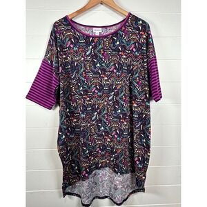 LuLaRoe Women's Size L Multicolor Print Short‎ Sleeve Tunic Top